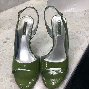 Green sling back heeled sandal